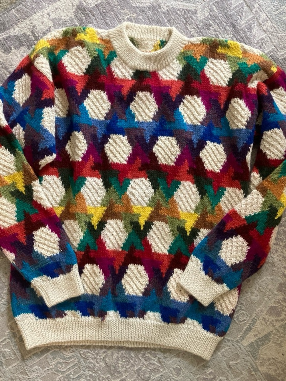 Unisex size L Multicolor Geometric Crewneck Sweater - Cream Base